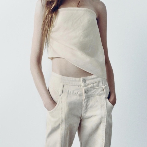 NWT ZARA DRAPED OVERLAY TOP CROP - Picture 4 of 14